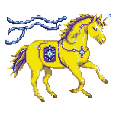 yellow fast electric horse made of electricity, bolts, visible yellow wires, lightning, blue electricity details, galloping sticker
