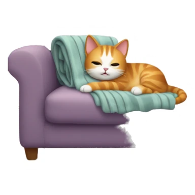 cat laying on a cozy couch with blankets sticker