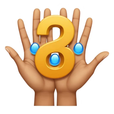 Two open separate hands. The one on the left has the number 6 on top of it floating and the other one has 7 on top of it floating sticker