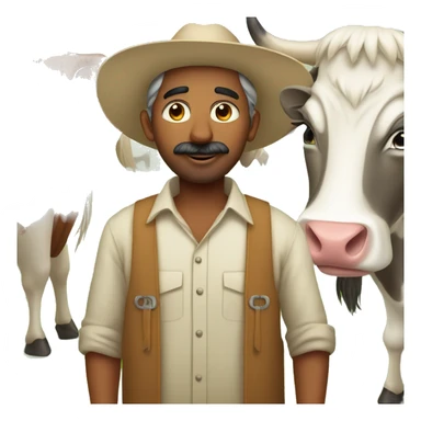 indian farmer staning in farm  ith cow sticker