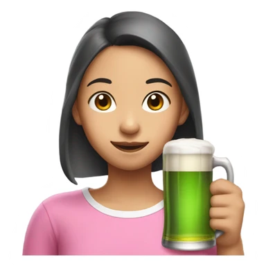 Asian girl in pink T-shirt with elf ears drinks beer sticker