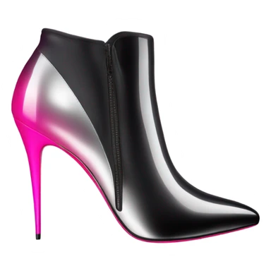 Realistic isolated front view of a pair of Louboutin Black,Silver,and Hot Pink Ombre stiletto high heel ankle bootie boots.  sticker