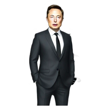 elon musk with a suit standing near tesla model x sticker