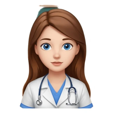 inside a classroom at university that says nursing school on the board with a pretty female nursing student with long brown hair, blue eyes sticker