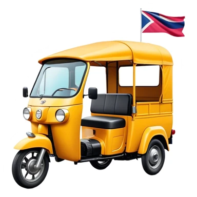 Cinematic Realistic Tuk Tuk Emoji, depicted as a vibrant iconic three-wheeled vehicle with bold colors and a compact design, rendered with crisp textures and dynamic urban lighting that captures its quintessential Thai charm. sticker