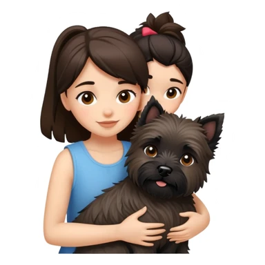 Brunette girl with black cairn terrier hug sticker