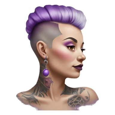 Pale Lady Mohawk pink purple tattoo on neck minus earings sticker