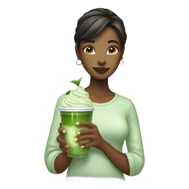 Pretty girl holding a glass cup of iced matcha  sticker