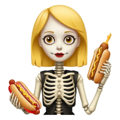 girl skeleton holding hot dog sticker
