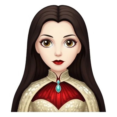 Countess Dracula with long dark brown hair, cream sequin outfit  sticker