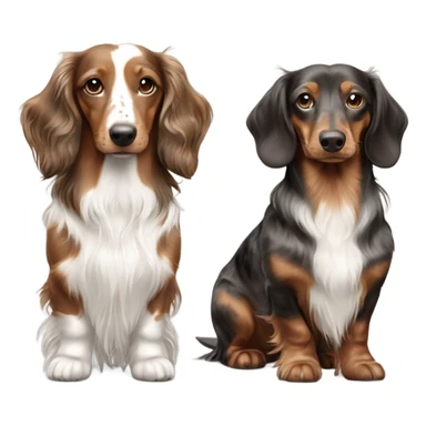 Two brown Merle long haired Dachshunds full body one is smaller sticker