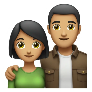 A couple hugging, girl has long black straight hair green eyes medium tan, guy has a buzz cut brown hair green eyes  sticker