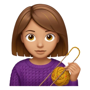  Woman with brown bobbed  hair and highlights light brown eyes no glasses tangked yarn  Knitting emoji sticker
