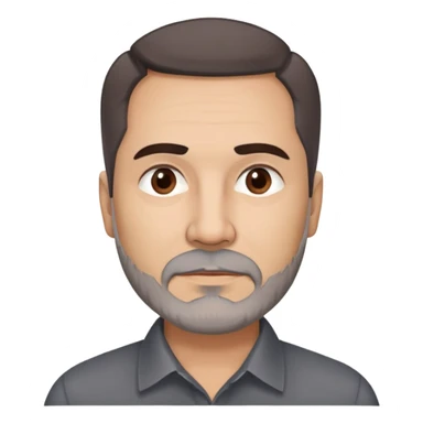 Hispanic man, 57 years old with light complexion. Round face with defined jawline. Expressive dark brown eyes, thick straight eyebrows. Short brown hair, slightly styled. Full brown beard with minimal gray. Professional appearance. Wearing a dark collared shirt. sticker