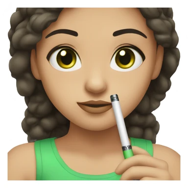 girl with dark brown hair and green eyes with electric cigarette sticker