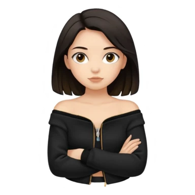  Siyah uzun saçlı ceket giyen esmerimsi kız fazla esmer değil siyah ceket  polar ceket ceket gevşek biraz omzundan çıkıyormuş gibi ve bugday ten rengi soltaraftaki omzundan çıkık sadece içinde de siyah crop var  sticker