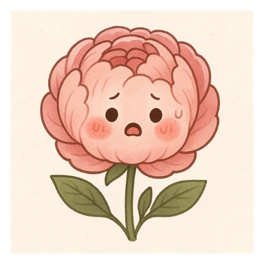 A cute, round pink peony flower with rosy cheeks and a nervous expression, in general style. sticker