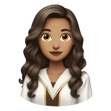 Brunette girl with long voluminous dark brown hair  dark brown eyes with blonde highlights balayage and graduation outfit sticker