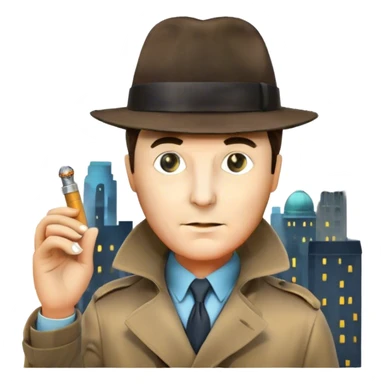 Icon for Detective Movies: A colorful collage featuring iconic detective elements—magnifying glass, a fedora hat, a cigarette, a shadowy figure, and a mysterious city backdrop. Include subtle clues like fingerprints or a crime scene. Retro movie poster style. Transparent background. sticker
