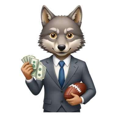 Wolf in business suit holding football and money, Wall Street wolf sticker