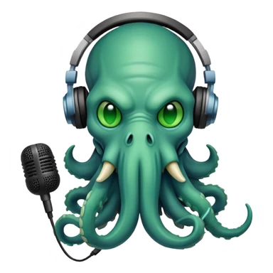 Cthulhu with headphones and microphone recording audio as a sound engineer sticker