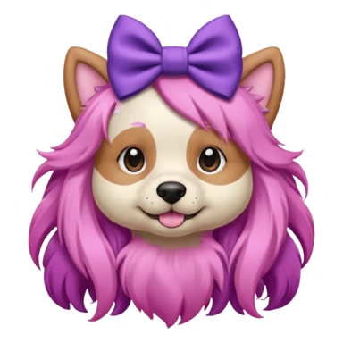 dog with pink long hair and purple bow on head sticker