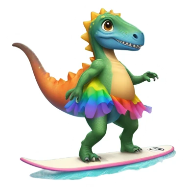 Dino wearing a tutu on a surf board  sticker