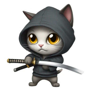 cat with a hoodie holding a katana sticker