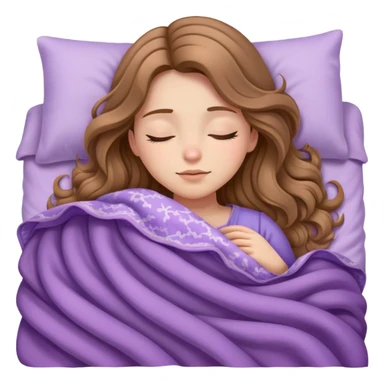 girl long wavy light brown hair sleeping in bed with lilac blanket sticker