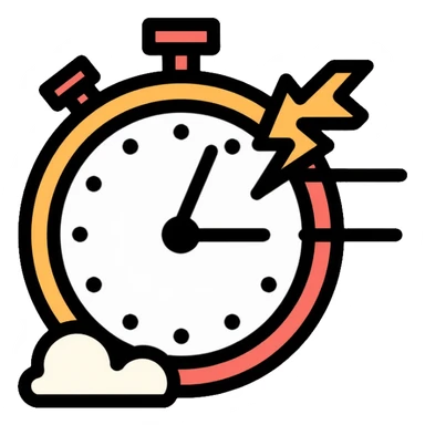 wallet with a racing clock with speed lines in top right corner, lightning bolt symbol near clock to indicate speed, fast-moving clock hands sticker