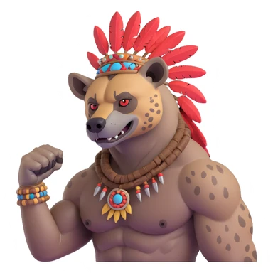A native strong buff hyena with war bonnet flexing posing  sticker
