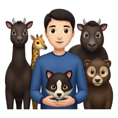 GRANJERO PIEL CLARA Y PELO OSCURO CON ANIMALES A SU ALREDEDOR QUE SEA HOMBRE sticker