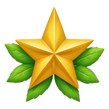 "A vibrant, golden five-pointed star emoji, with graceful green leaves subtly integrated into its points or wrapping around its base. The design should feel radiant and positive. Clean, vector-style, 32x32 pixel icon. Transparent background. Icon for achievement in health." sticker