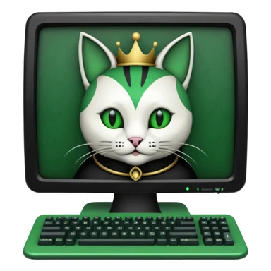 mac os icon code computer retro terminal, black, green white, fantasy court jester cat draw as ASCII GREEN code inside the terminal sticker