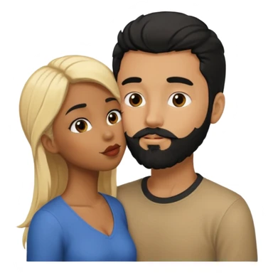 Black girl with blonde hair kissing white boy with black hair and beard sticker