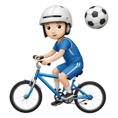 A child on a bicycle, with a soccer ball and a basketball nearby sticker