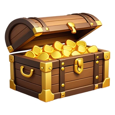 Clash of Clans aesthetic: Cinematic Playful Pixel 3D Treasure Chest Emoji, rendered in a 3D vector-style similar to standard emojis with minimal shading and bold, simplified shapes. A compact, distinct form with signature details, softly glowing with a pixelated adventure charm. Simplified yet unmistakably iconic, highly detailed and consistent, glowing with a soft radiance and high shine. Stylized with a touch of classic pixel-art charm and a soft glowing outline, capturing the essence of a beloved gaming relic with a friendly, playful manner! sticker