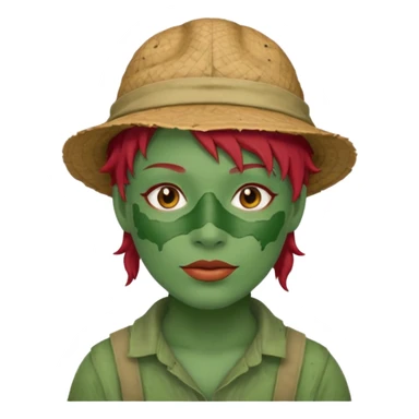 messy green full face green clay mask and tourist hat red hair  sticker