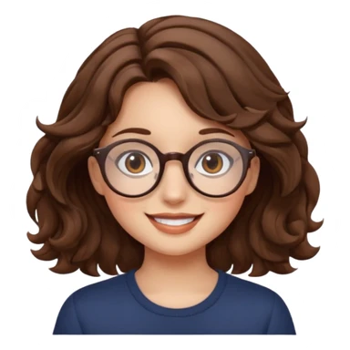 girl brown hair wavy. round glasses eye sticker