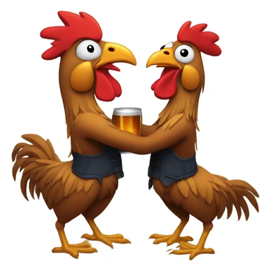 roosters hugging and drinking beer as brothers sticker