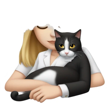 White girl ruby straight hair sleeping with tuxedo kitty sticker