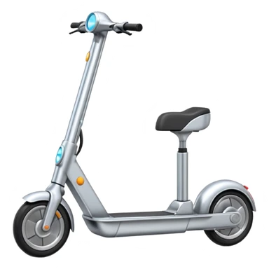 A futuristic electric scooter emoji made of silver chrome, sleek minimal frame, smooth metallic surface, subtle reflections, modern urban design, iOS emoji style, centered, clean white background sticker