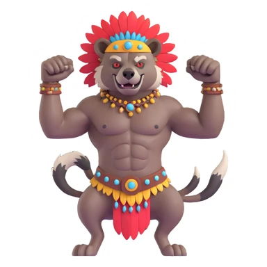 A native strong buff hyena with war bonnet flexing posing  sticker