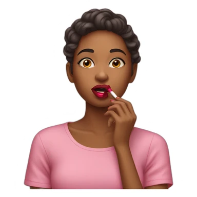 Girl putting lipstick on sticker