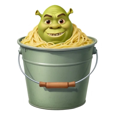 Shrek the green ogre holding a huge oversized bucket overflowing with carbonara pasta sticker