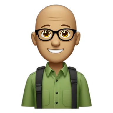 smiling jewish man with shaved head in rectangular black glasses and green button up shirt sticker