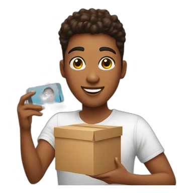 influencer taking selfie with a box sticker