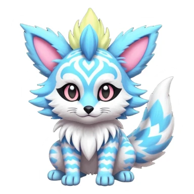 Neon-colored childish candy-themed colorful furry fluffy floofy feathery tribal marked Genet-Absol-Kyurem-Zeraora-Primagen-fusion-creature  sticker
