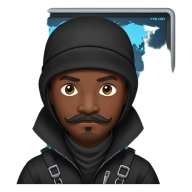 african-american mustache mercenary black asymmetrical ninja hacker terminal command center sticker