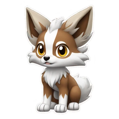 Brown Beige White Cartoon Chibi Wolf Eevee Lycanroc Full Body sticker
